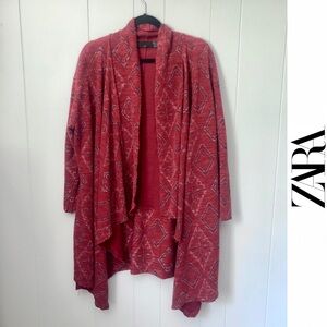 ZARA TRF Collection Long Cardigan Western Desert Brick Red Tribal Aztec Medium